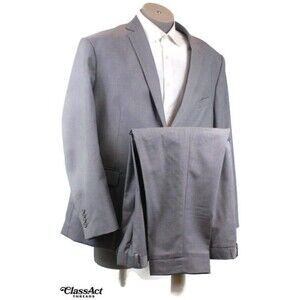 Dolce Vita Men’s 2 Piece Suit Gray Solid Rayon Blend 2 Btn 52R Flat Fronts 46" W